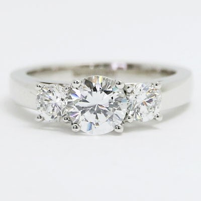 E94016 Three Stone Cathedral Engagement Ring 14k White Gold