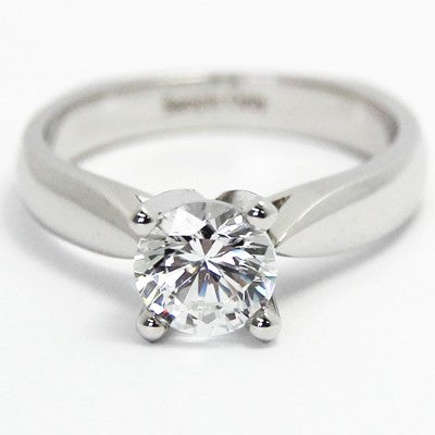 E93439-Euro Style Tapered Solitaire Engagement Ring 14k White Gold