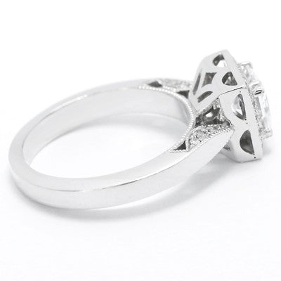 E93926 Filigree Crown Design Princess Cut Engagement Ring 14k White Gold