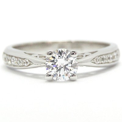 E94172  Filigree Design Diamond Accent Engagement Ring 14k White Gold