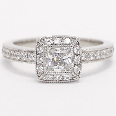 E93798 Filigree Princess Halo Eternity Engagement Ring 14k White Gold