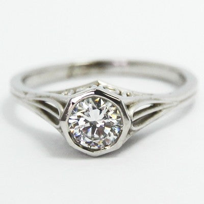 MS1029-Filigree Solitaire Style Engagement Ring 14k White Gold