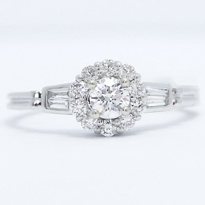 Floating Diamonds Halo Engagement Ring 14K White Gold ESR27198-1