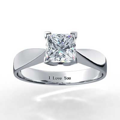 E93257-Princess Cut Four Claw Tapered Diamond Solitaire Setting 14k White Gold