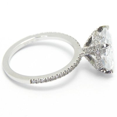French Cut Micro Set Diamond Engagement Ring 14k White Gold