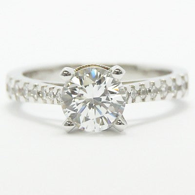 French Cut Pave with Yellow Gold Crown Accents 14k White Gold