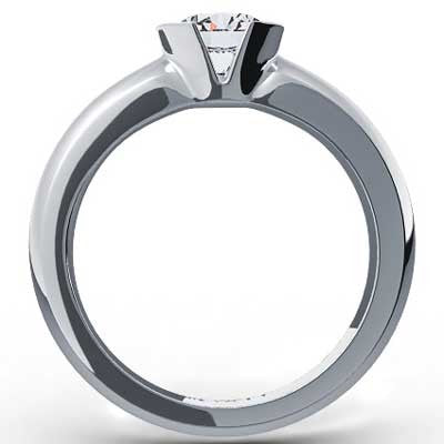 E93288-Half Bezel Solitaire Diamond Ring 14k White Gold