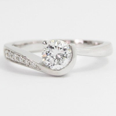 E94115  Half Bezel Swirl Style Engagement Ring 14k White Gold