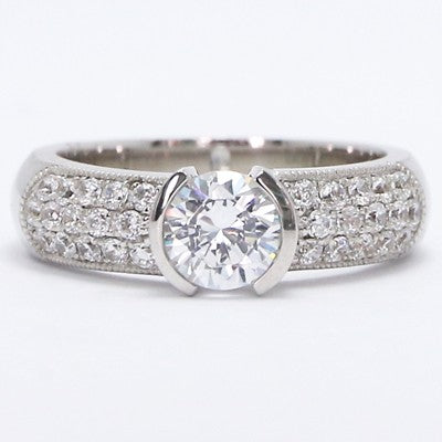 Half Bezel Tension Style Diamond Ring 14k White Gold