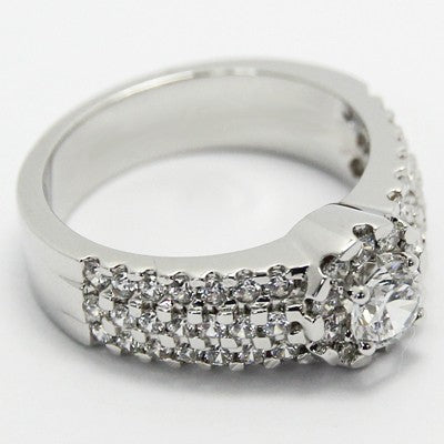 E93709 Halo Style Pave Setting Engagement Ring 14k White Gold