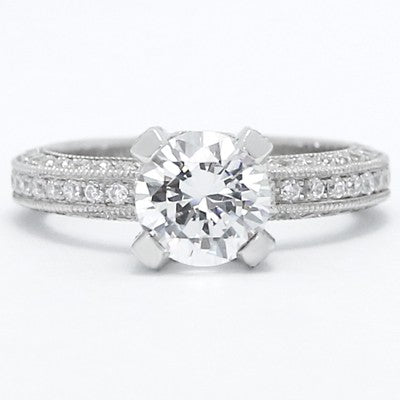 High Cathedral Pave Set Engagement Ring 14k White Gold
