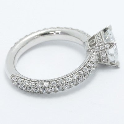 E93661  High Cathedral Pave Set Engagement Ring 14k White Gold
