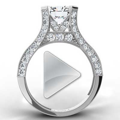 E93584-3-High Pave Set Designer Diamond Ring 14k White Gold