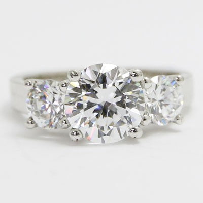 L93304-1 Three Stone Double Gallery Engagement Ring 14k White Gold