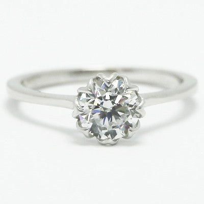 Lotus Design Solitaire Engagement Ring 14k White Gold