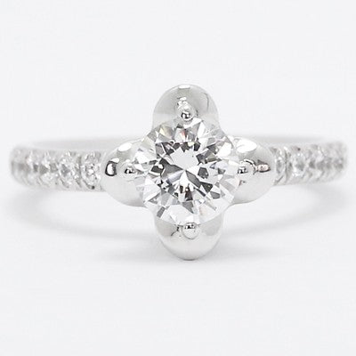 Lotus Style Diamond Engagement Ring 14k White Gold