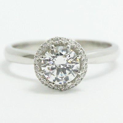 Lotus Style Halo Top Designer Solitaire 14k White Gold