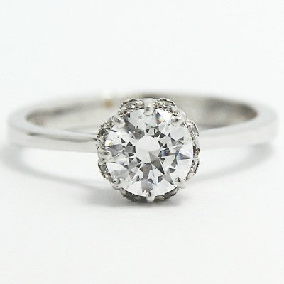Lotus Style Solitaire Diamond Engagement Ring 14k White Gold