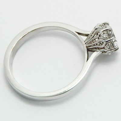 MER1032-Lotus Style Solitaire Diamond Engagement Ring 14k White Gold