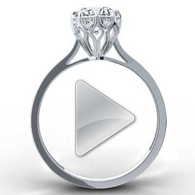 MER1032-Lotus Style Solitaire Diamond Engagement Ring 14k White Gold