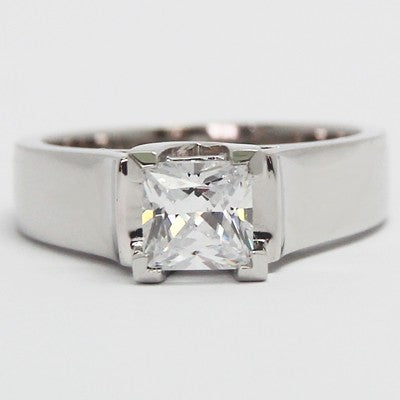 Lucida Style Solitaire Engagement Ring 14k White Gold