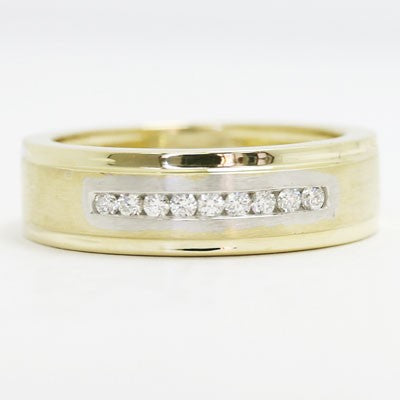 MER-P02 Mens Diamond Ring 10k White and Yellow Gold