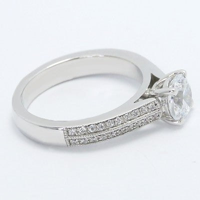 E94002-Micro Pave Double Row Engagement Ring 14k White Gold
