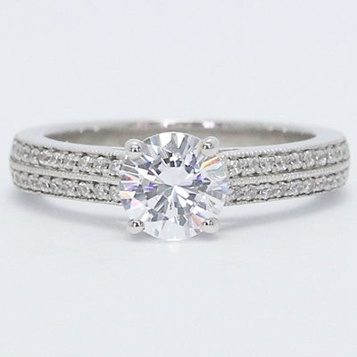 Micro Pave Double Row Engagement Ring 14k White Gold