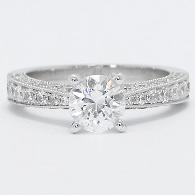 E93583-Micro Pave Engagement Ring 14k White Gold