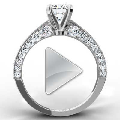 E93583-Micro Pave Engagement Ring 14k White Gold