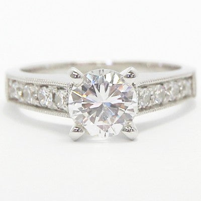 Milgrained Channel Set Diamond Ring 14k White Gold