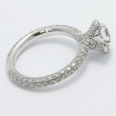 Milgrained Lotus Style Diamond Engagement Ring 14k White Gold