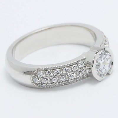 Milgrained Pave Set Tension Engagement Ring 14K White Gold