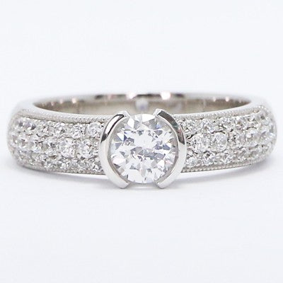 Milgrained Pave Set Tension Engagement Ring 14K White Gold