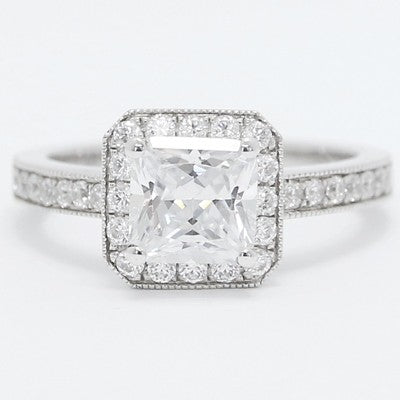 E94008-Octagon Halo Top Engagement Ring 14k White Gold