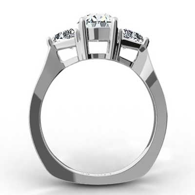 E93681-Oval Shape with Triangle Cut Diamonds Engagement Ring 14k White Gold