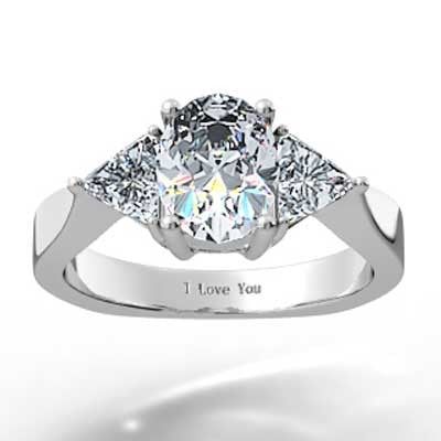 Oval Shape With Triangle Cut Diamonds Engagement Ring 14k White Gold