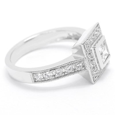 E93600-1-Pave Diamond Ring with Princess Cut Bezel 14k White Gold
