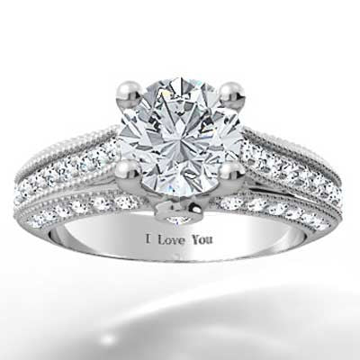 E93520 Pave Set 4 Prong Diamond Engagement Ring 14k White Gold