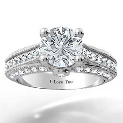 Pave Set 4 Prong Engagement Ring 14k White Gold