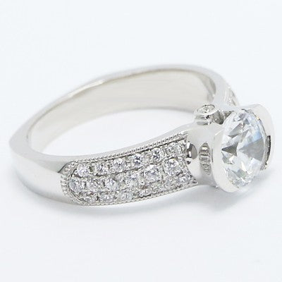 E93490-Pave Set Euro Shank Diamond Engagement Ring 14k White Gold