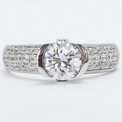Pave Set Euro Shank Diamond Engagement Ring 14k White Gold