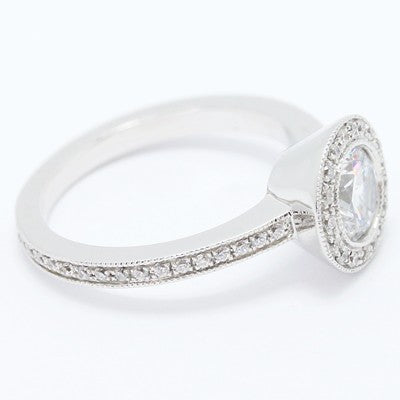 E93611-Pave Set Halo Style Diamond Engagement Ring 14k White Gold