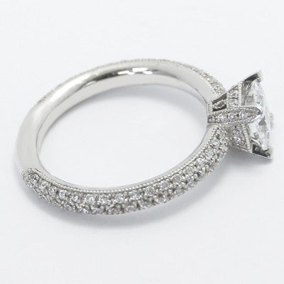 Pave Set Princess Cut Engagement Ring 14k White Gold