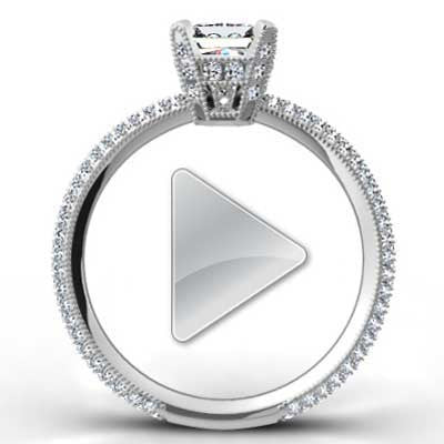 E93661-1-Pave Set Princess Cut Engagement Ring 14k White Gold