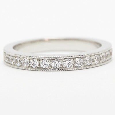 W94003  2.8mm Pave Set Tapered Wedding Band 14k White Gold