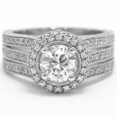 Pave Set Triple Band Halo Top Ring 14k White Gold