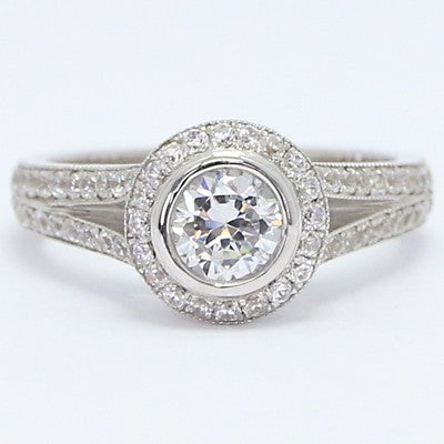 Pave Split Shank Halo Top Ring 14k White Gold