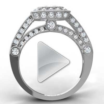 E93662-Princess Cut Octagon Halo Designer Ring 14k White Gold