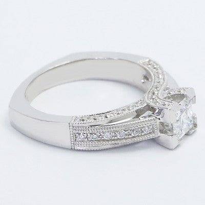 E93514-1-Princess Cut Pave Diamond Ring 14k White Gold